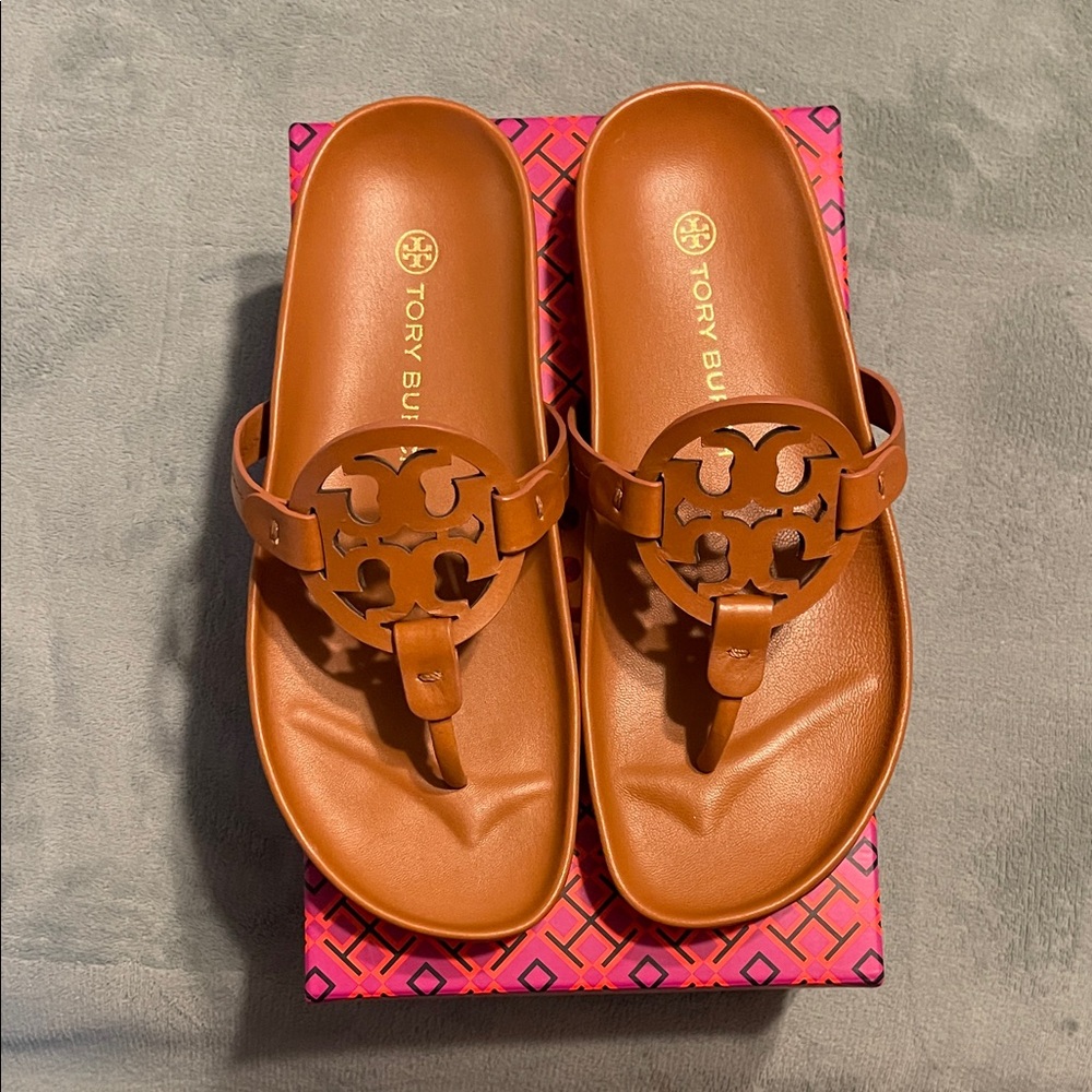Tory Burch Tan Leather Slides - Picture 6 of 7